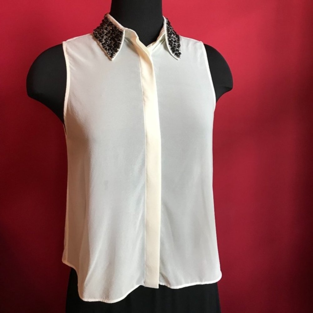 Alice + Olivia Silk Embellished Collar Blouse
